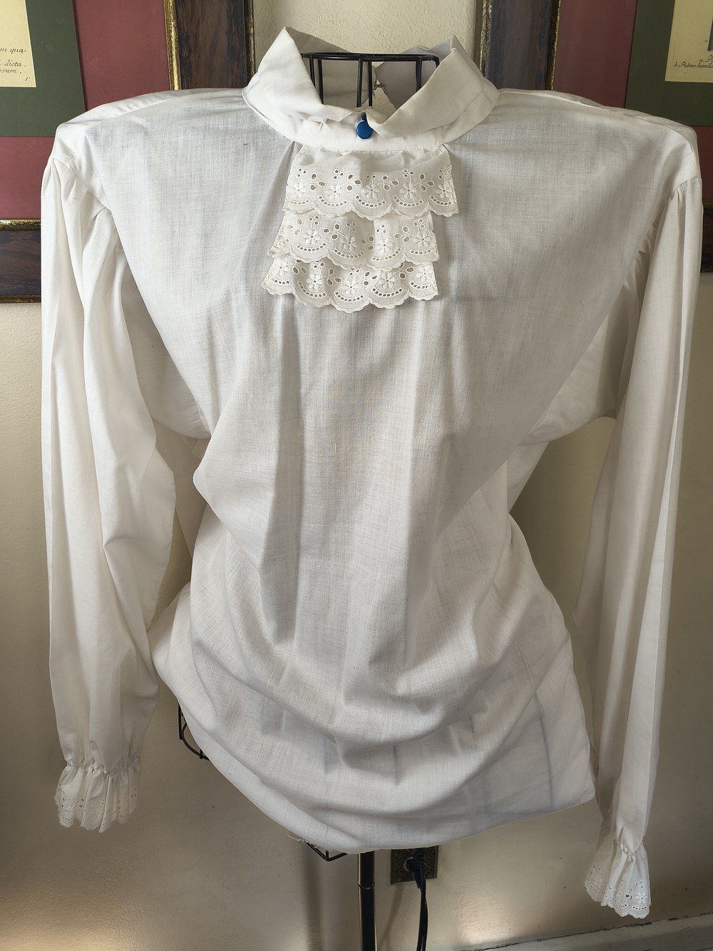 Vintage 70s handmade prairie Victorian white ruffled eyelet blouse - Picture 4 of 11